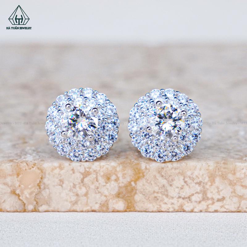  Bông Tai Bạc 925 Xi Kim Viên Chủ Đá Moissanite 5mm EX076 Hà Tuấn Jewelry 