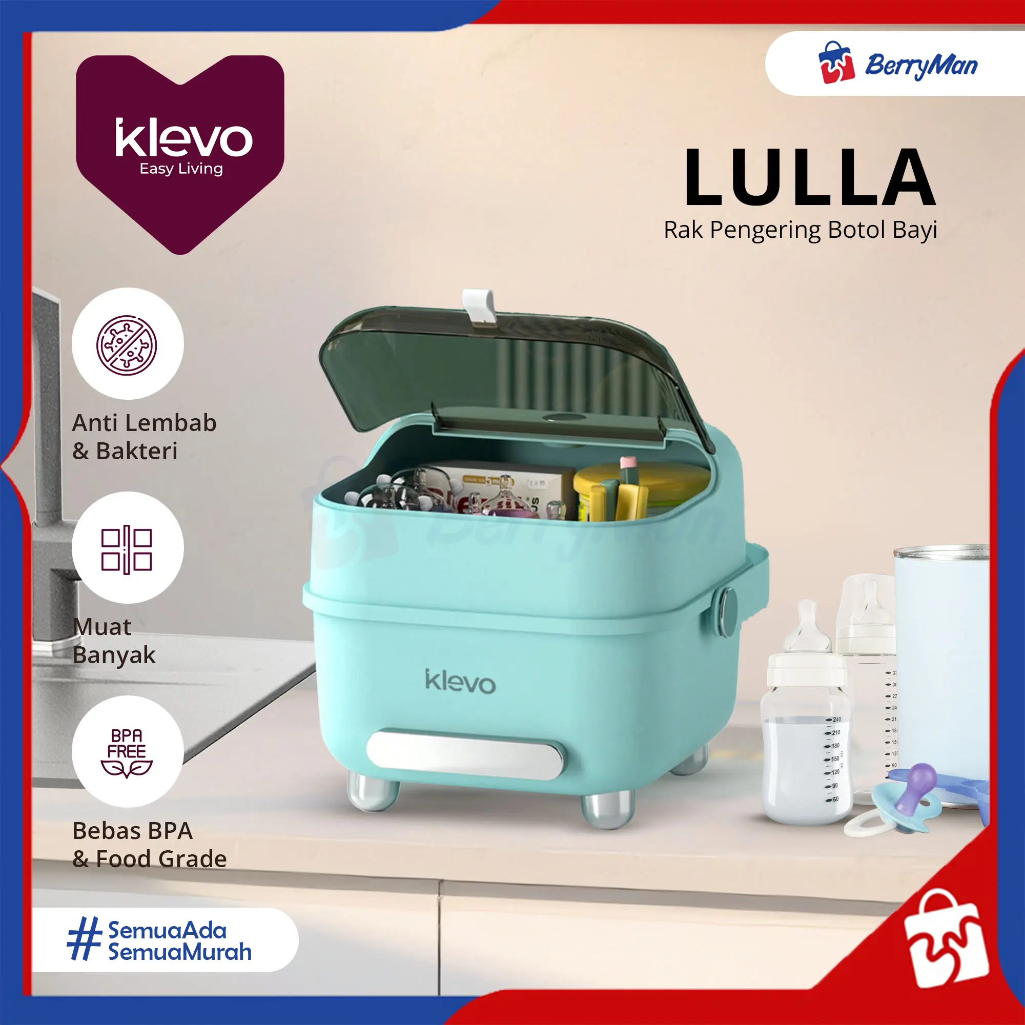 KLEVO LULLA Rak Pengering Botol Bayi Anti Lembab Bakteri Box Penyimpanan Perlengkapan Anak Balita Muat Banyak BPA Free