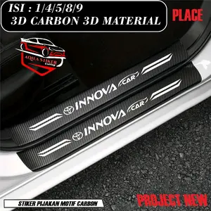 9 pcs Stiker Pijakan Kaki Mobil Innova Sill Plate Bahan Karbon 3D Car