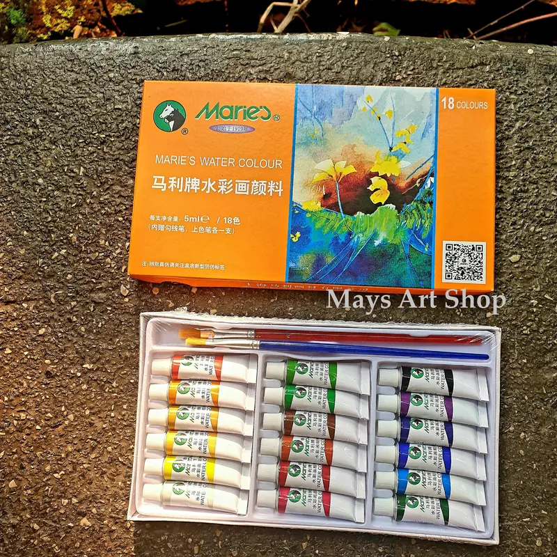Cat Air Maries Watercolor 18x5ml dan 12 x 5ml / CatLukis Maries 18  dan 12 Warna / Watercolour E1327 1