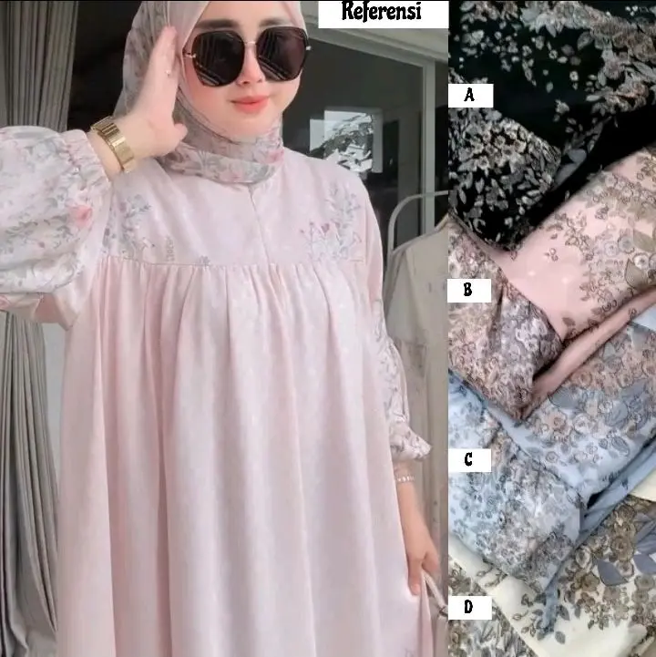 Set Hijab Gamis Ceruty Plisket Full Puring Dress Suzy Maxy Best Seller Baju Susun Wanita