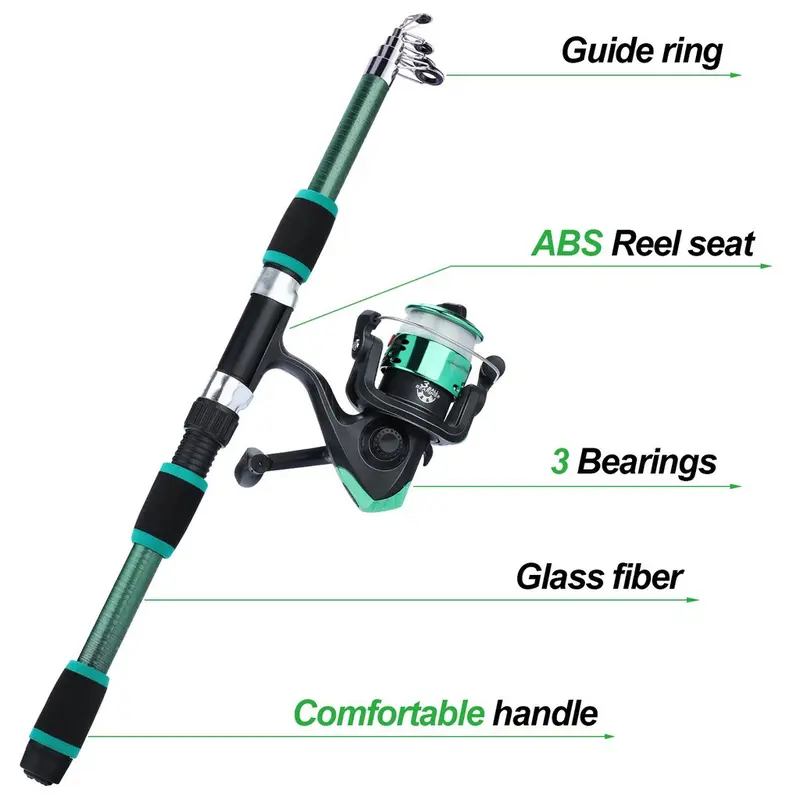 Joran Pancing Set 1.8M 6 Bagian Spinning Fishing Rod Reel Set Fiber Glass Telescopic untuk Air Tawar Anak-anak Fishing Pancingan Set Lengkap 2