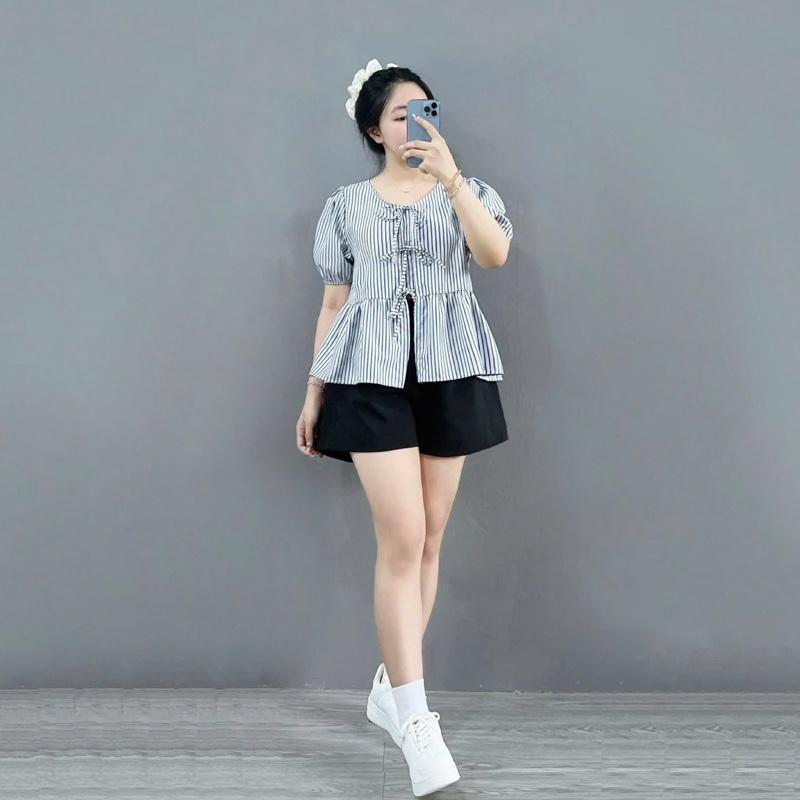 Set Bigsize Hè Trẻ Trung CÓ LẺ ÁO QUẦN Áo Babydoll Tay Bồng Mix Short A Tôn Dáng Cho Chị Em Chuppy 58-92Kg - A190 Q500