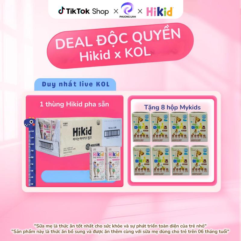 CFV [Hikid x KOL - Quà 8 mykids auto theo đơn] 1 Thùng Sữa HIKID Pha Sẵn Gồm 24 Hộp Tiện Lợi Hỗ Trợ Bé Phát Triển Toàn Diện, Tăng Sức Đề Kháng Hộp 190ml