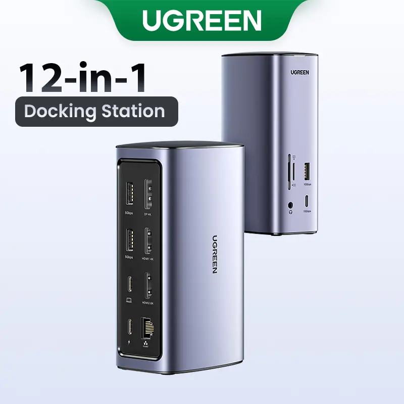 UGREEN 12-IN-1 Docking Station USB C Hub Multiport Adapter with 8K HDMI Gigabit Ethernet, USB 3.1 Hub, SD/TF Card Slot, 100W PD Port, Compatible with Macbook Pro/Air, Laptops, Tablets