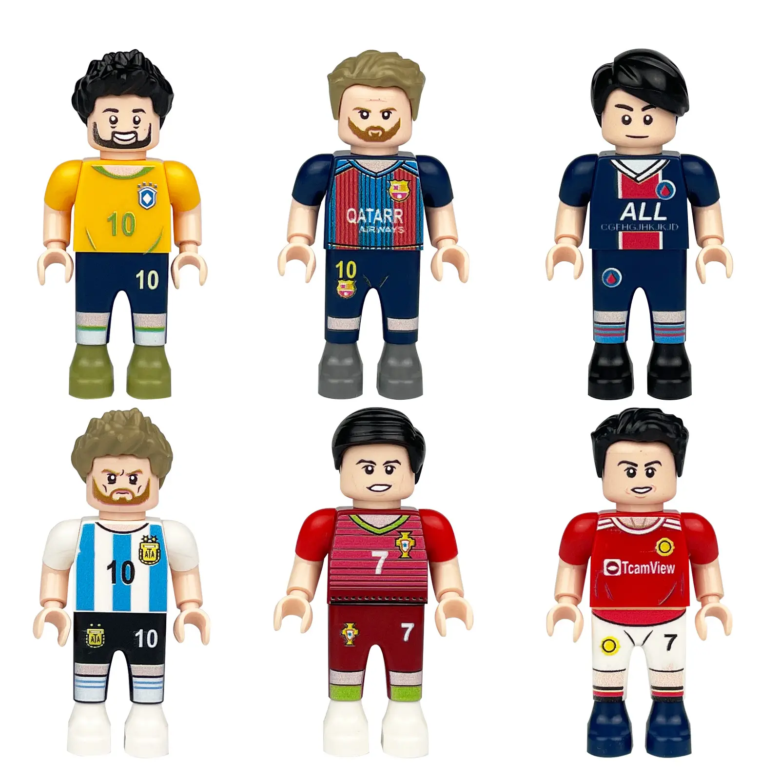 6 Characters Football Star Series Building Blocks Set:Cristiano Ronaldo, Messi and Neymar,La Liga Barcelona, Premier League Manchester United, Ligue 1 Paris Saint-Germain