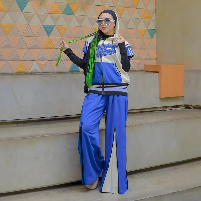 Numiaa atasan top rompi setelan celana wide cutbray seleting sporty olahraga berwarna series josephine - elektra 1