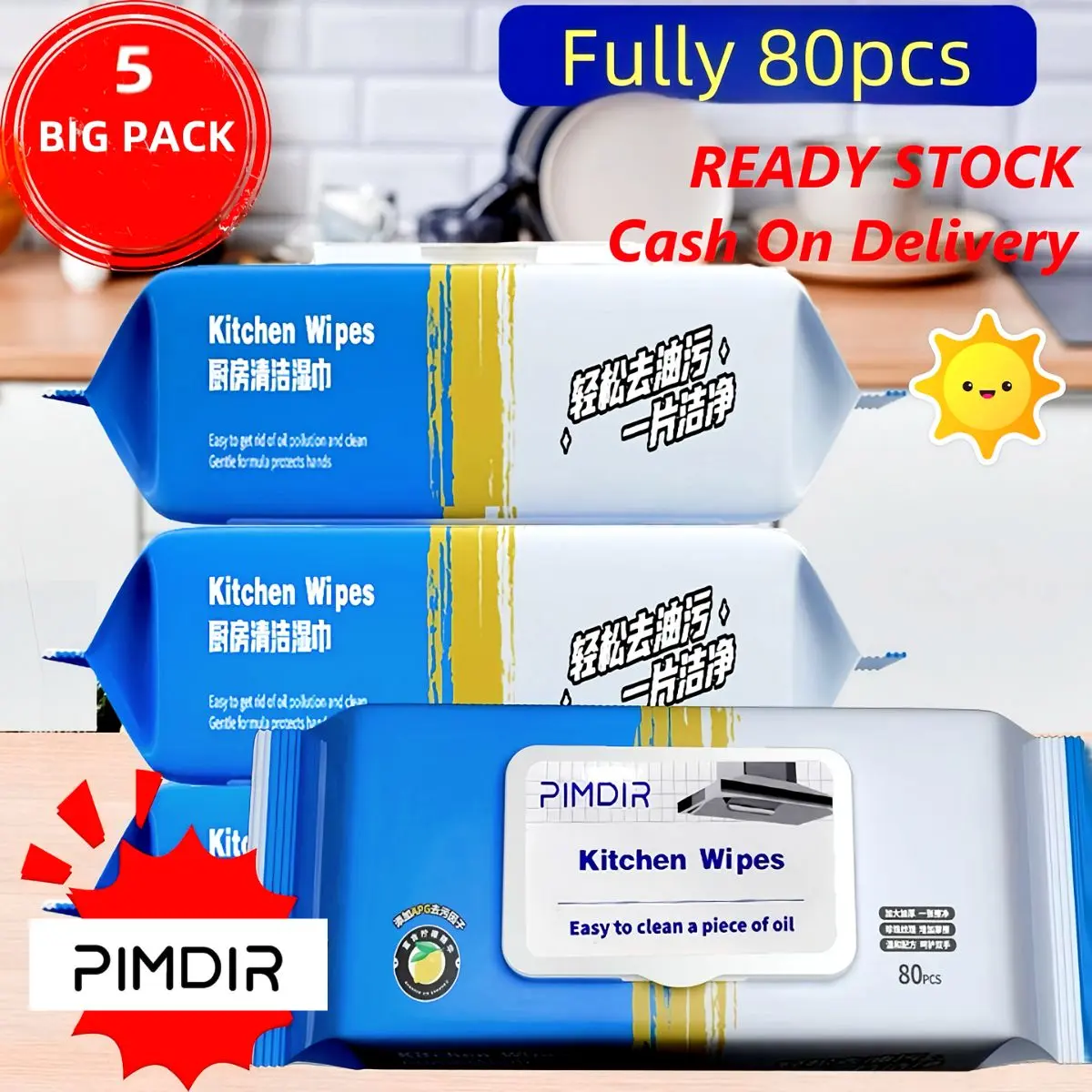 5 PACK PIMIDIR Kitchen Wet Tissue Easy Clean Oil Stain Pembersih Tisu Dapur Kitchen Cleaning Wipes Cleaning Degreasing