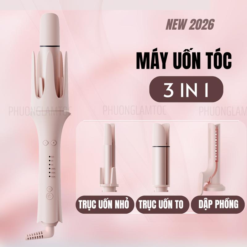   NEW 2026  Máy uốn xoăn tự động 3IN1 by PHUONG gồm 2 đầu uốn và dập phồng tóc 