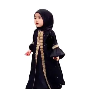Abaya Hitam Gamis Wanita Terbaru Kumpulan Abaya kids silver black dan list pita Muslim Syari Remaja Bordir Turki Baju Anak Nyaman