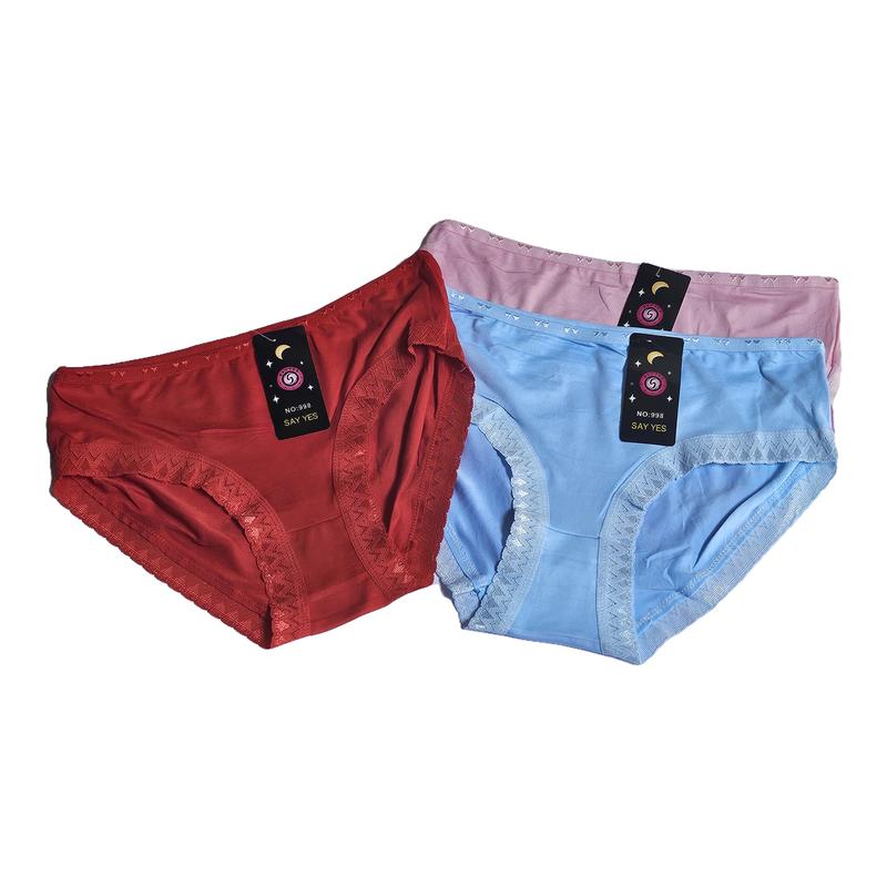 12PCS Celana Dalam Wanita Dewasa Dalaman Katun Polos Kombinasi Renda Karet Pinggang Kecil Bahan Lembut Nyaman dipakai Harian 2
