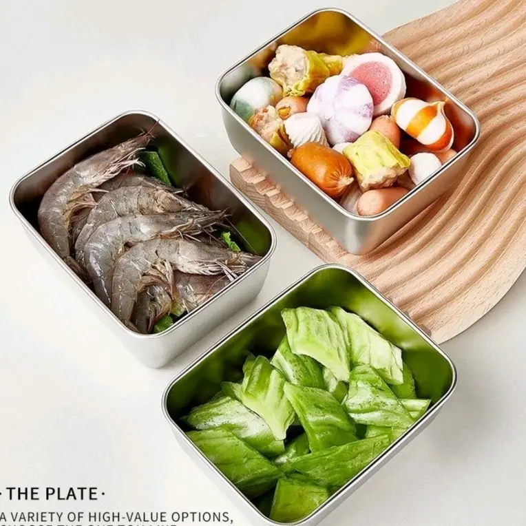 Wadah Makanan Stainless 304 dengan Tutup - Kotak Bekal Multifungsi untuk Buah, Sayur, Makanan Ringan, dan Bumbu Dapur