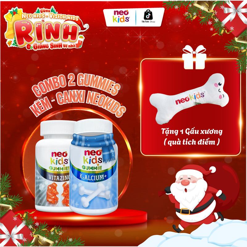 Combo Viên nhai Canxi và Kẽm hữu cơ Neo Kids bổ sung Kẽm Canxi và các loại vitamin giúp bé tiêu hoá khoẻ ăn ngon hấp thu tốt tăng sức đề kháng và xương chắc khỏe và hỗ trợ tăng chiều cao cho bé