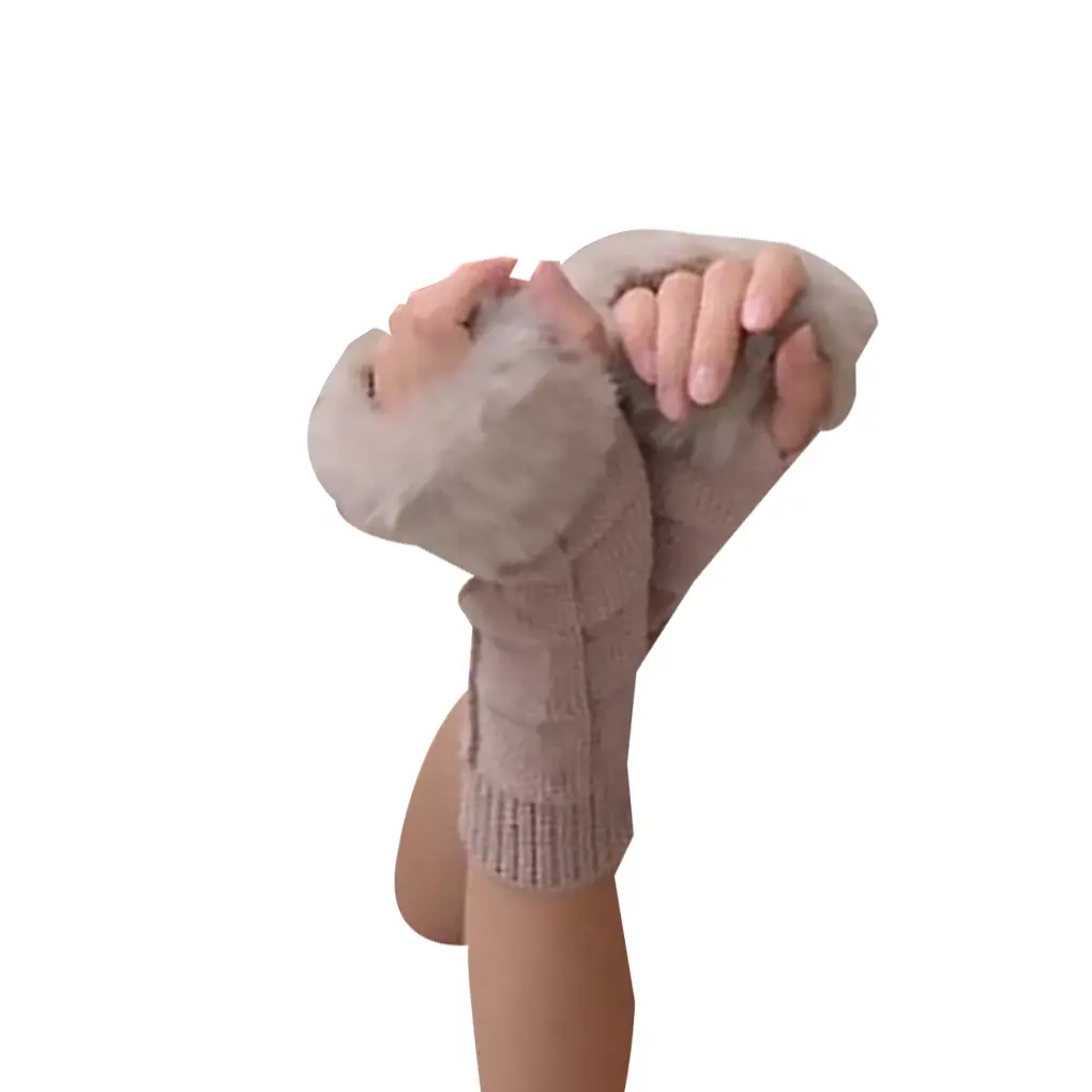 Women Girl Warm Winter Gloves Without Fingers Pompom Wrist Mittens Knit Wrist Warmer Female Fingerless Fuzzy Knitted Gloves