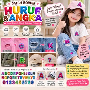 Patch Bordir Huruf & Angka Custom 3x3cm | Bisa Tempel Setrika & Jahit | Patch Nama Baju Tas Topi Hoodie