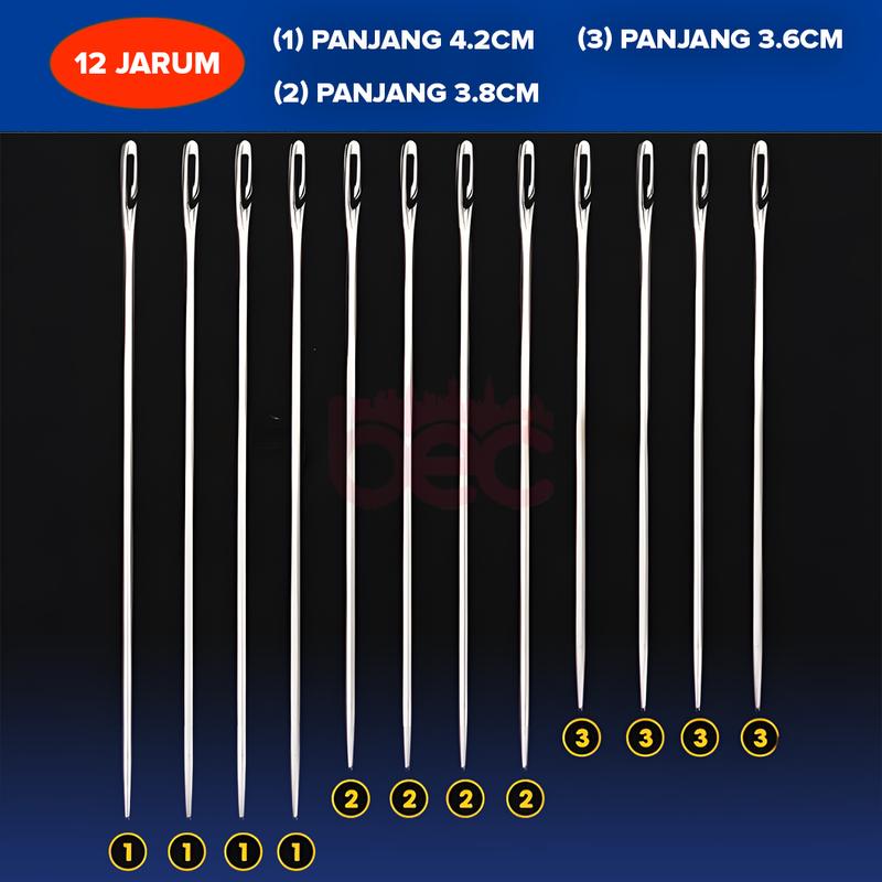 【BEC】Jarum Jahit Praktis set isi 12 pcs/Alat Bantu Memasukan Benang/Jarum Jahit Tangan Side Threading Needle