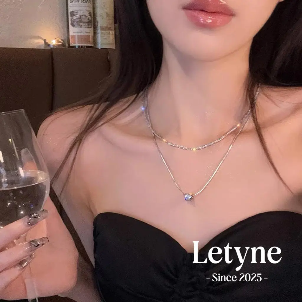 [Letyne] kalung leher ganda titanium baja berlian bentuk pinggang ramping D122
