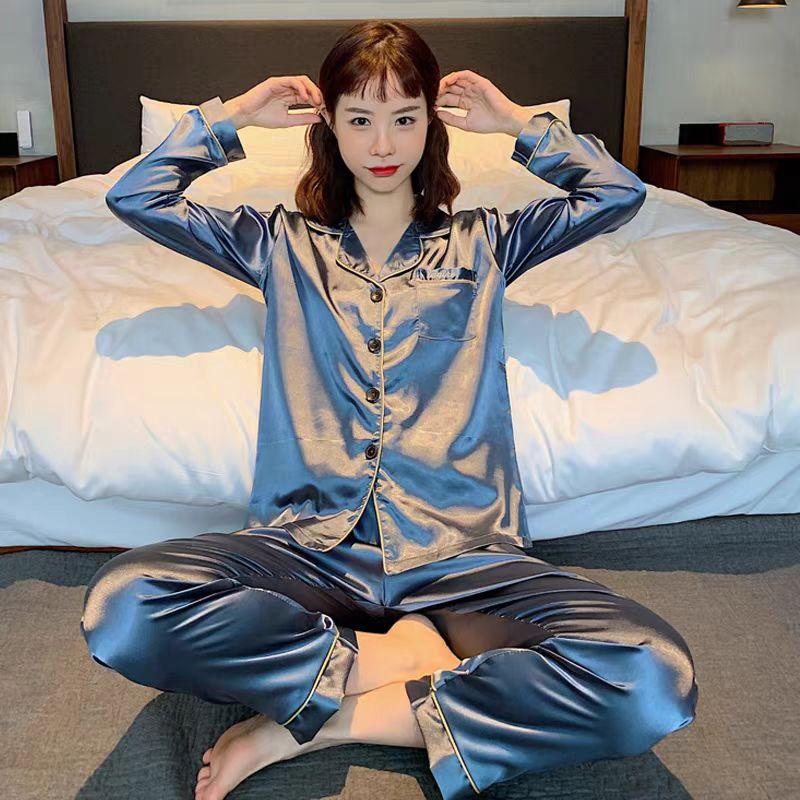 Product Introduction of Bộ Đồ Ngủ Satin Mượt Mà, Dành Cho Nữ, Bộ 2 Chiếc, Áo Sơ Mi Dài Tay, Có Cỡ M-5XL, Mềm Mại, Đồ Mặc Ở Nhà PJ, Đồ Ngủ 5