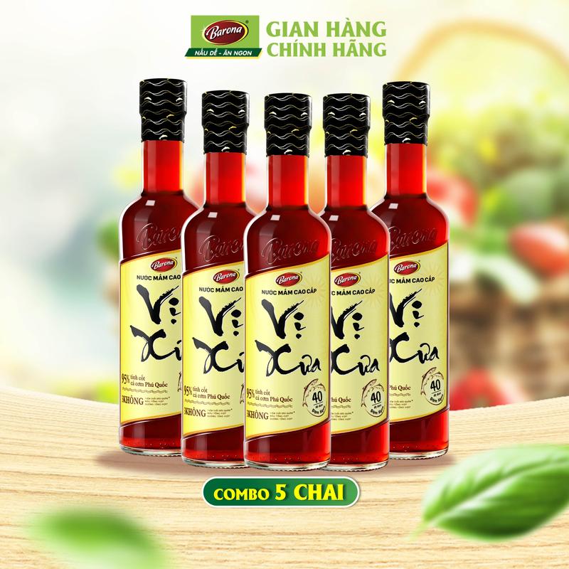 Combo 5 chai Nước mắm cao cấp Vị Xưa Barona 40 độ đạm 500ml