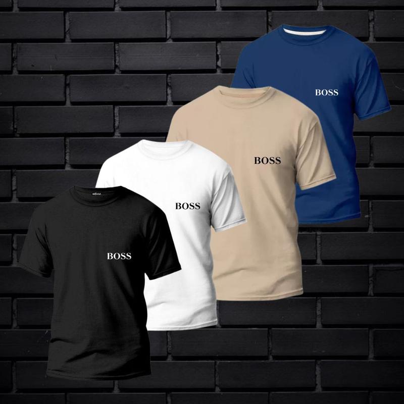 Kit 4 camisetas Malha Premium Camiseta Boss Masculina 100% algodão 30.1