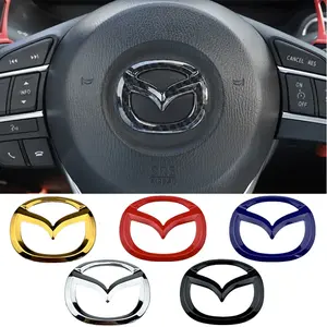 1pc ABS Car Steering Wheel Center Emblem Sticker for Mazda 3 CX3 CX4 CX5 CX7 CX8 CX9 CX30 RX7 Atenza Axela Interior Decoration - Black