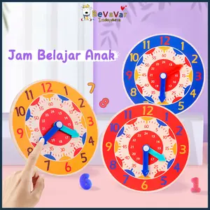 Bevavar Jam Anak Kayu Belajar Jam Anak Mainan Edukasi Puzzle Jam Anak Wooden Clock Toys