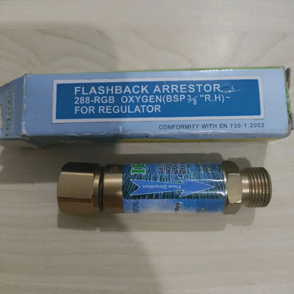 IOXYGEN Flashback Arrestor 288-RGB untuk Regulator Oksigen BSP 3/8"R.L Tekanan Maksimal 10 Bar Kinerja Terjamin EN 730-1:2002