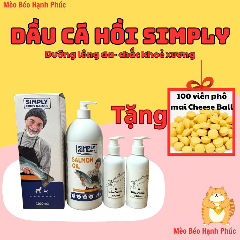 Dầu Cá Hồi Simply bổ sung Omega 3 & 6 giúp dưỡng lông, tăng đề kháng cho chó mèo nhập Đức