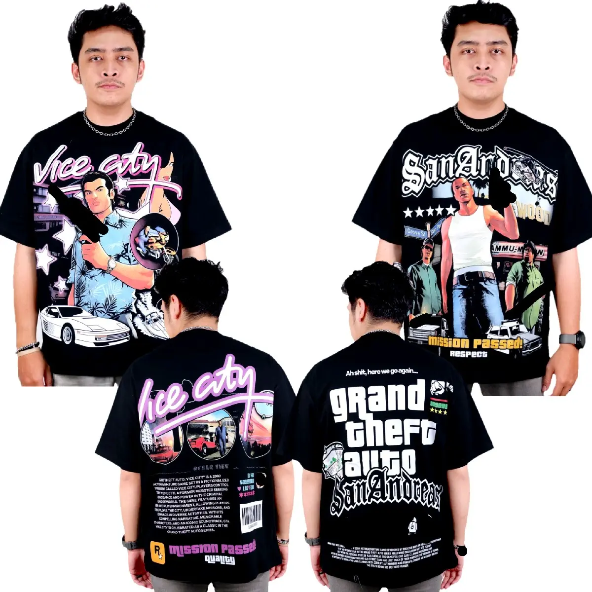 KAOS GTA SAN ANDREAS GRAMD THIEFT AUTO VICE CITY GAME SERIES OVERSIZED KATUN COMBED 20S cotton ramadhan 2025 oversize