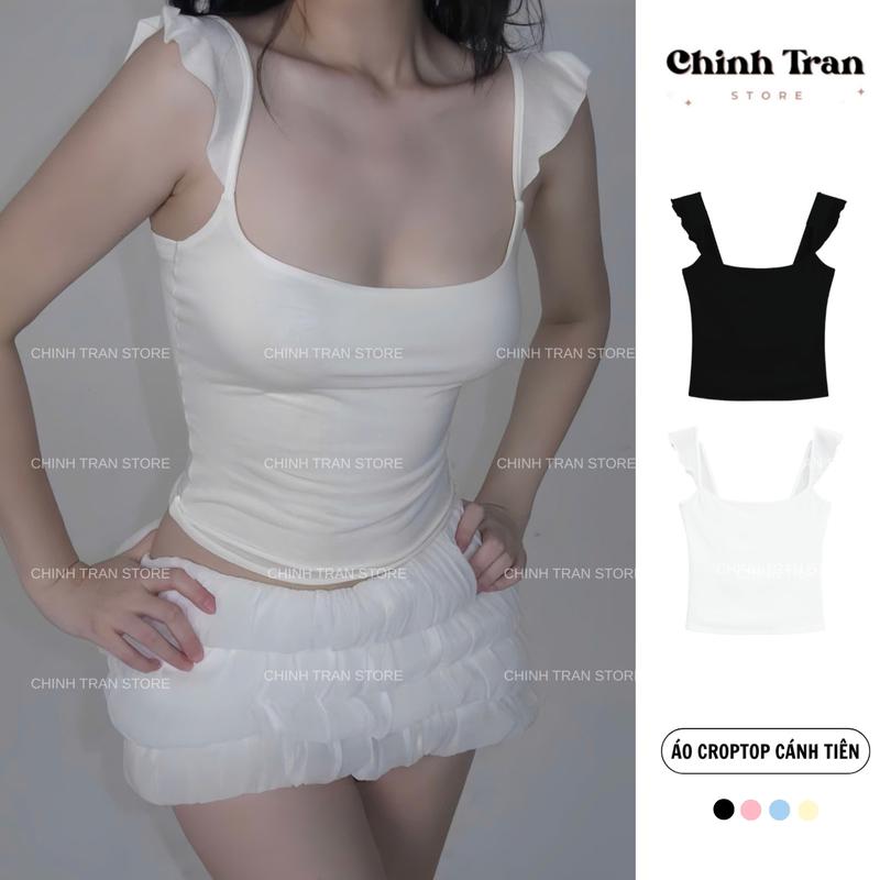 [MÀU MỚI] Áo Croptop Cánh Tiên Ôm Body Chất Thun Cotton Co Giãn Mềm Mát Nữ Tính