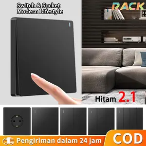 RACK Stop Kontak Saklar Lampu Rumah Modern Stop Kontak Dinding Tempel Saklar On Off Rumah Hitam