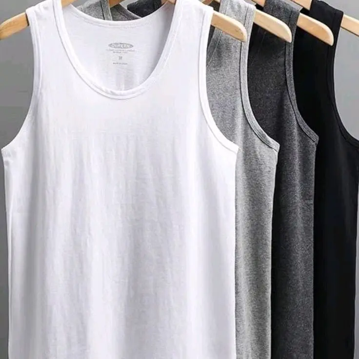 Hemat 3 PCS Singlet Pria Pakaian Dalam Pria Dewasa Katun Atasan Kaos Hitam - Nyaman, Putih, 3