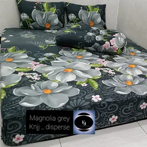 SPREI GROSIRAN GREY MAGNOLIA SET SPREI -Ready uk 120, 160, 180, 200- SET SARUNG BANTAL SARUNG GULING Bunga Kain Katun