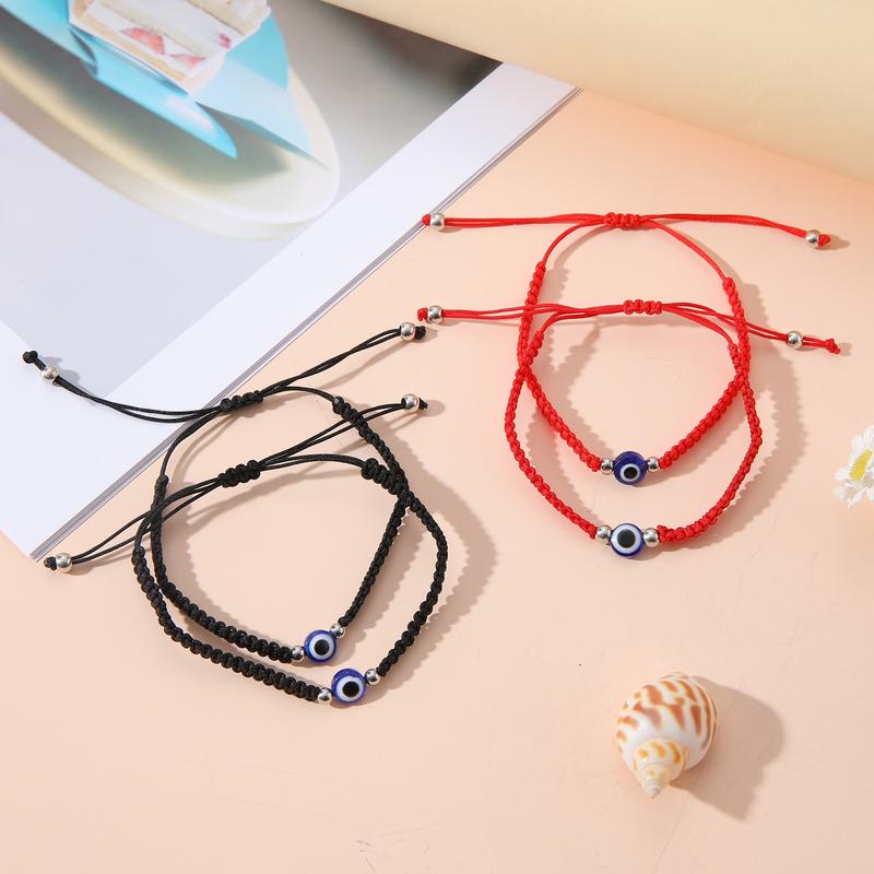Vòng Tay Phước Lành Mắt Quỷ Thổ Nhĩ Kỳ, Arulla, Hạt Phẳng Resin Sáng Tạo, Dây Dệt Tay, Bộ Vòng Tay Dây Đỏ, Unisex 5