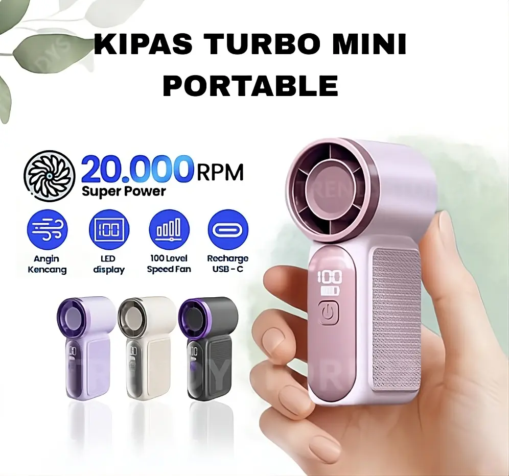 Kipas Genggam Minimalist Portable dengan Kecepatan Hingga 100 dan Tenaga Turbo Baterai 3000mAh LED Display - Angi