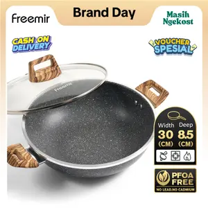 [SPECIAL MasihNgekost] Super Wokpan Premium Granit Panci Kuping Hitam 30 CM Single Bottom Kitchenware Multifungsi