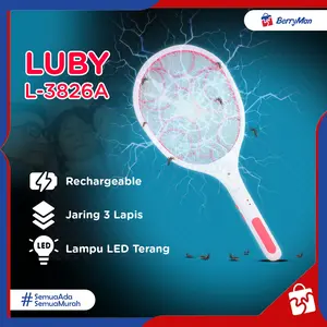 Luby Raket Nyamuk Elektrik L-3826A Portable Baterai Rechargeable Dengan Lampu LED & Indikator