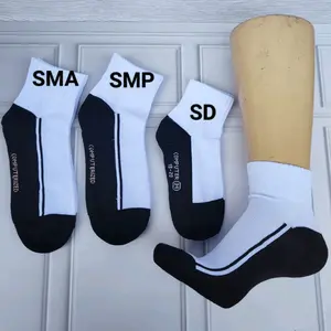 3 Pasang Kaos Kaki Sekolah Pendek Putih Telapak Hitam sd smp sma Katun