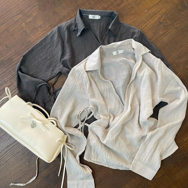   SMOR ROOM  Áo sơmi vạt chéo xỏ dây Hiri 