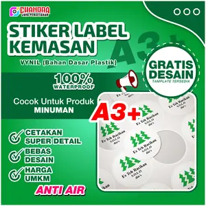 LABEL KEMASAN BAHAN VYNIL LEMBARAN A3+ | CUP ES | | KUE | MINUMAN stiker