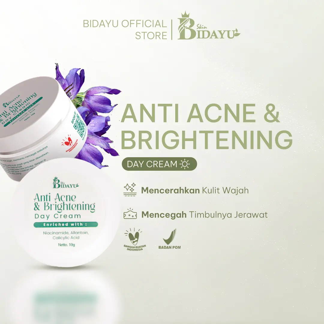 Anti Acne & Brightening Day Cream – Lightweight & Protective Glow with Niacinamide, SPF & Aloe Vera – melindungi dari sinar UV, melembapkan, dan meredakan jerawat