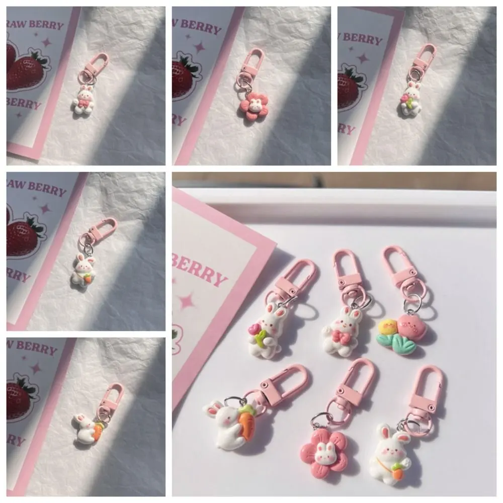 Kawaii Bunny Carrots Bunny Carrots Keychain Tulip Jewelry Resin Rabbit Carrots Pendant Trend Ornament Trinket Rabbit Tulip Keyring Phone Accessories