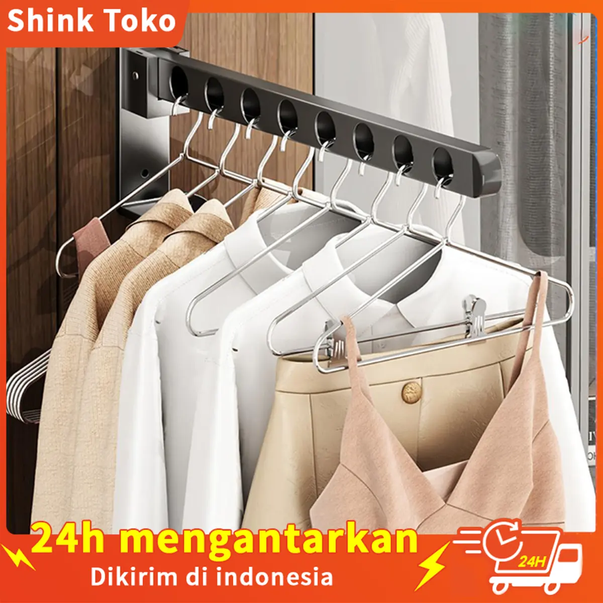 SHINK TOKO Gantungan Dinding Baju Lipat Minimalis Hanger Tempel Gantung Pakaian Anti Karat