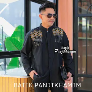 Baju Koko Pria Lengan Panjang Bordir Warna Hitam Coksu Bahan Katun Busana Muslim Dewasa Jumbo