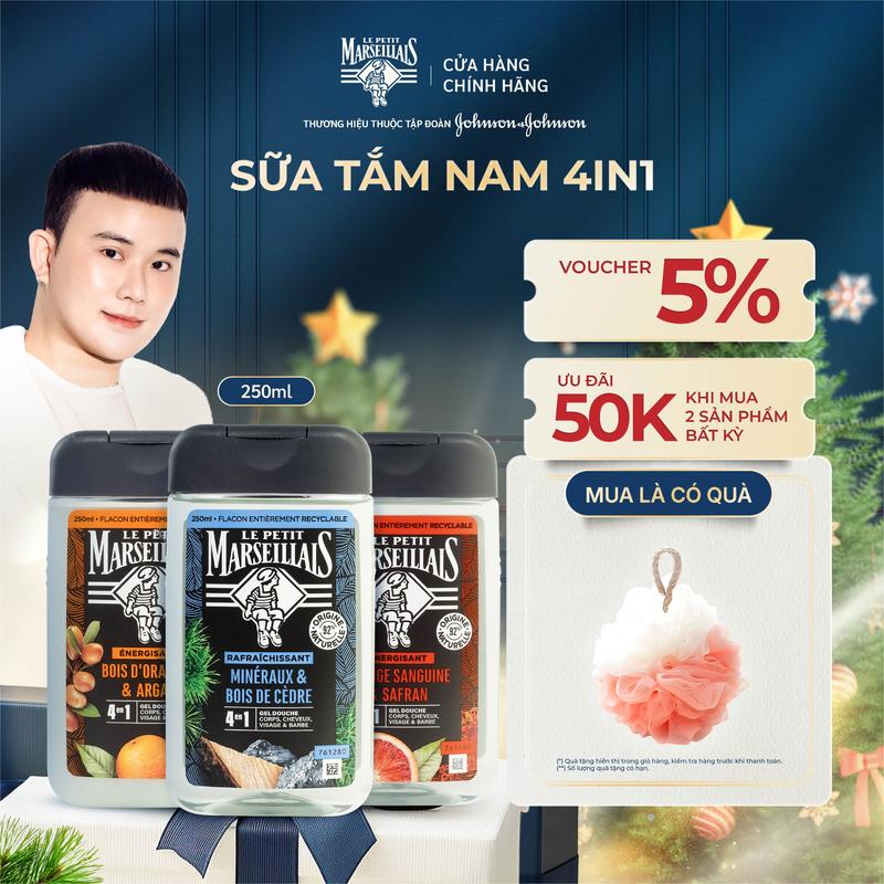 Sữa Tắm Pháp Le Petit Marseillais Cho Nam Chiết Xuất Thiên Nhiên 4in1 Nhiều Mùi Hương Dưỡng Ẩm Thơm Lâu - Phù Hợp Mọi Loại Da 250ml