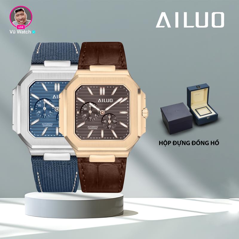 Đồng Hồ Nam AILUO G0568 [43] Khung Thép Không Gỉ 316L Mặt kính Sapphire Chống Nước 3ATM Dây Da & Vải Kích Thước 40mm | Hộp Đựng Sang Trọng
