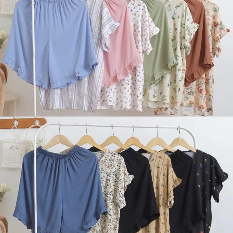 Set Piyama Pendek Ruffle Busui Cantik Atasan Rayon-mala set sofeawear 5