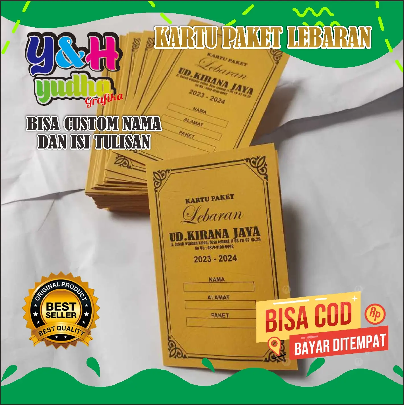 Kertas Iuran / Paket Lebaran Costum (isi 100 lembar) Gratis Desain Gratis Logo Bebas Nama Sendiri Y&H Yudha Grafika bisa pakai logo Foto