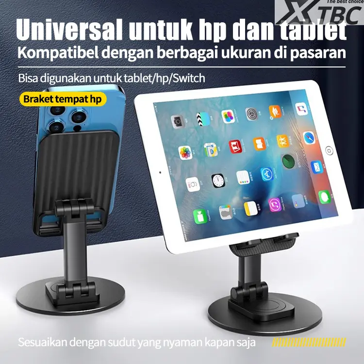 XTBC Dudukan Ponsel Berputar 360° Dudukan Ponsel Tablet Ipad Multifungsi, Dudukan Universal Lipat Portabel, Dudukan Penyangga Aksesoris Handphone Holder Meja Smartphone Telepon Hape 3