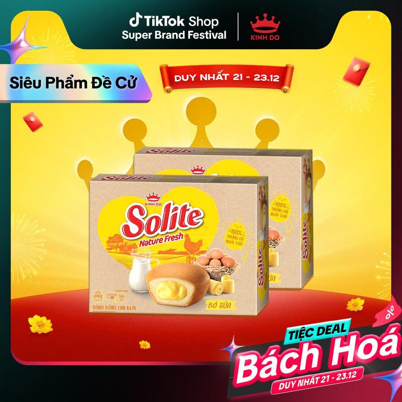 Bánh SOLITE Nature Fresh kem Bơ Sữa được làm từ 100% trứng gà nuôi thả combo 2 hộp x 276g